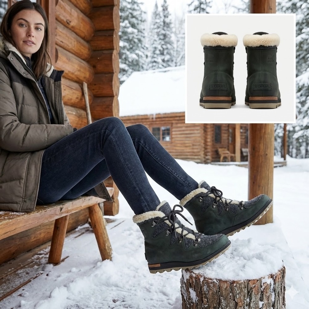 Sorel Sneakchic Alpine Waterproof Boots Womens 7.5 Blk Leather Felt Hiker NL2757